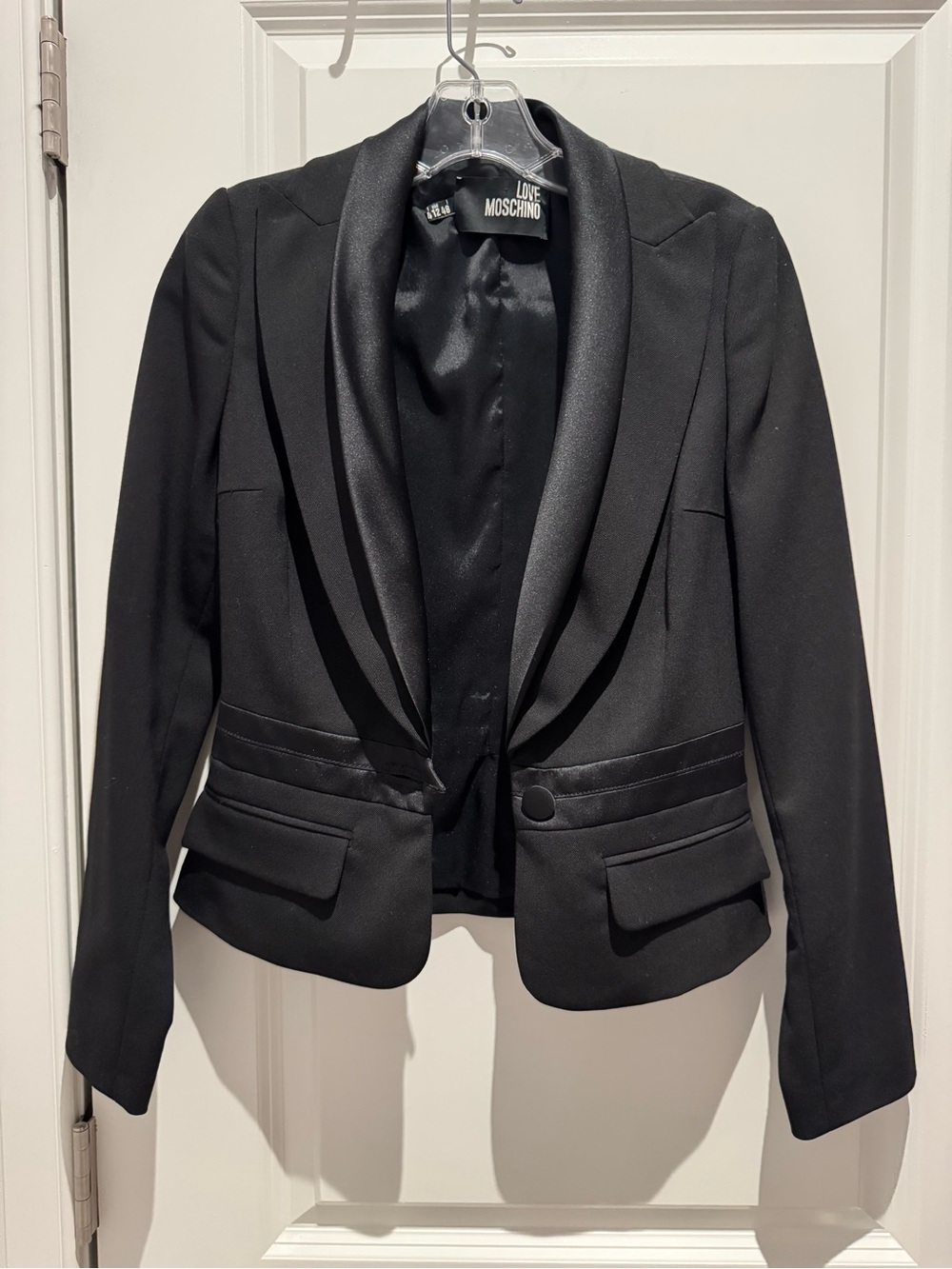 Moschino Black Satin-Trim Tailored Blazer